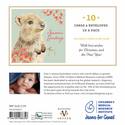Quokka Greetings 10 Boxed Charity Christmas Cards - Jeans For Genes