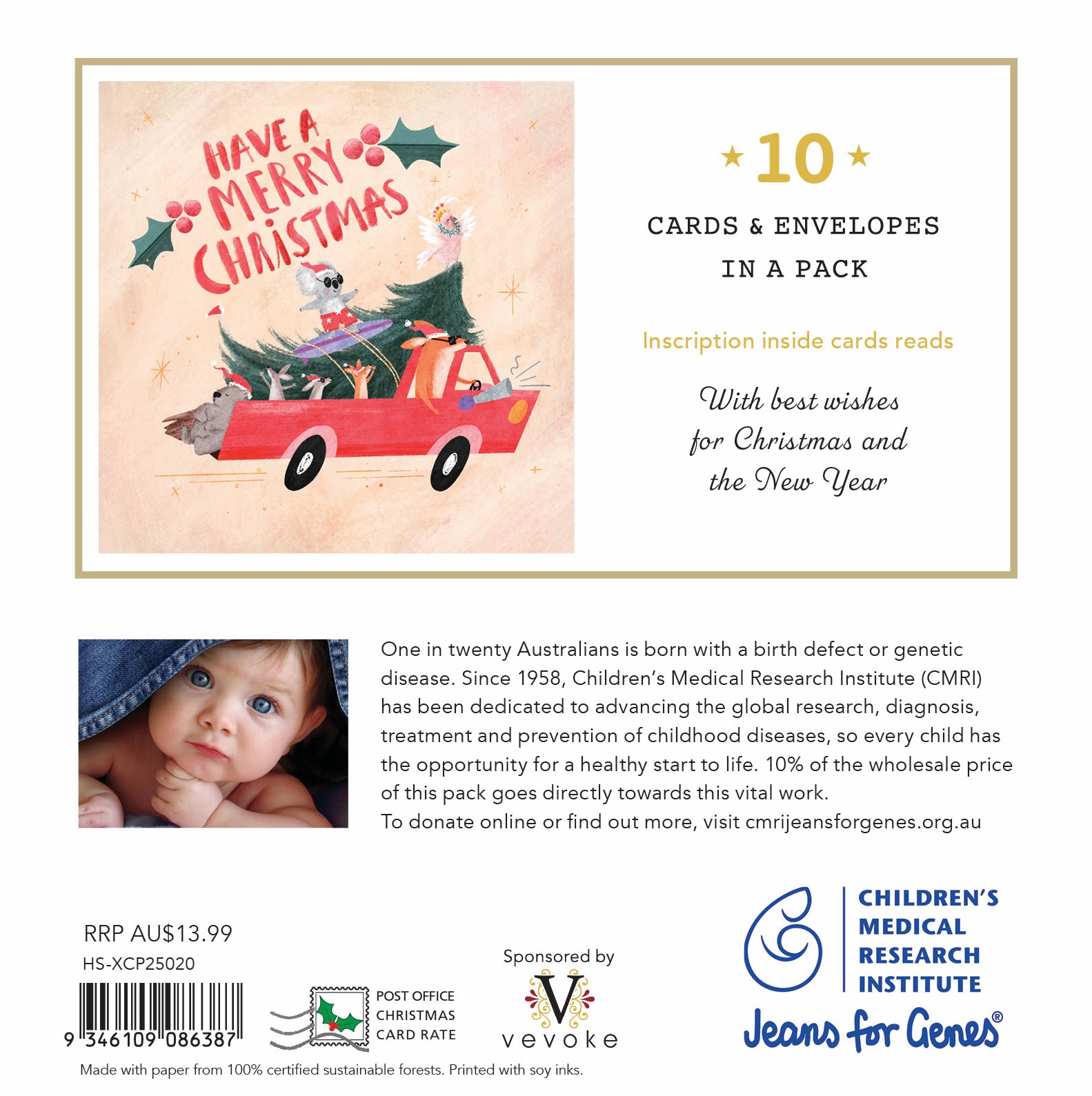 Christmas Ride 10 Boxed Charity Christmas Cards - Jeans For Genes
