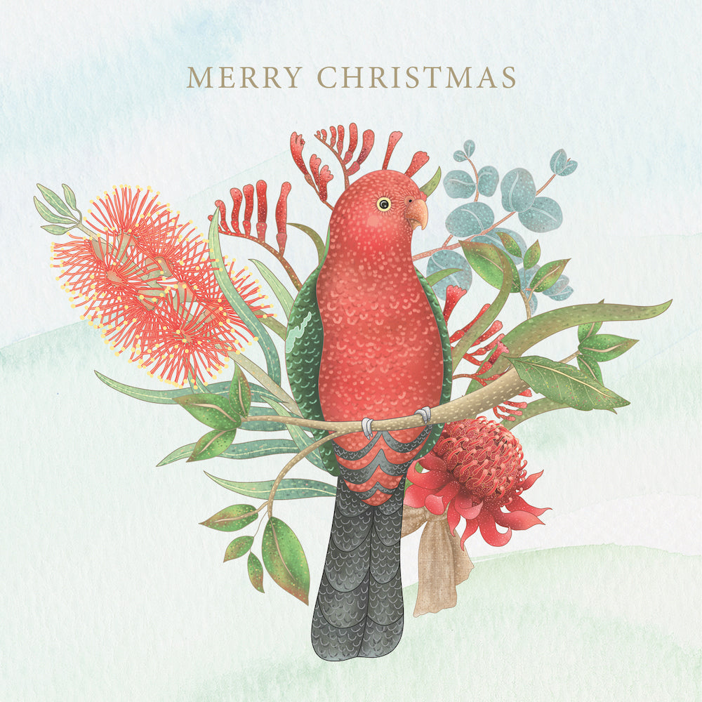 Floral King Parrot 10 Boxed Charity Christmas Cards - Jeans For Genes