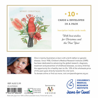 Floral King Parrot 10 Boxed Charity Christmas Cards - Jeans For Genes
