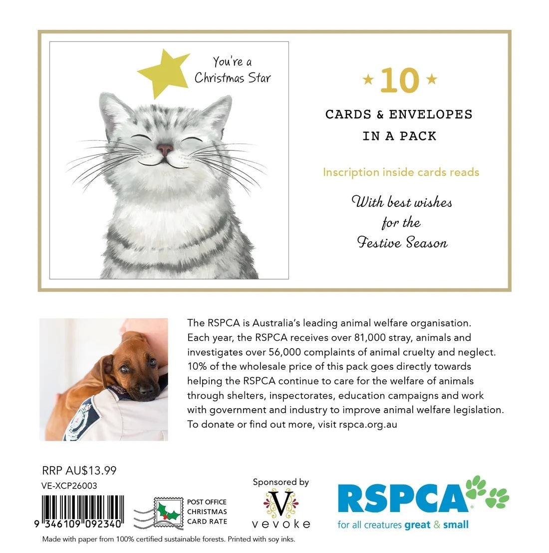 Rspca - Christmas Star - 10 Charity Christmas Cards Pack