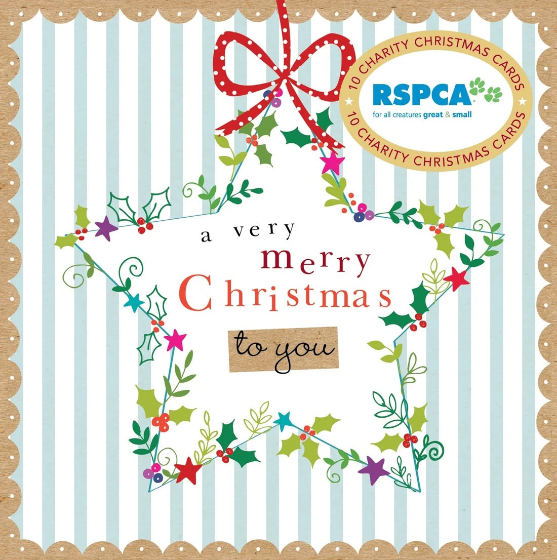 Rspca - Star Wreath - 10 Charity Christmas Cards Pack