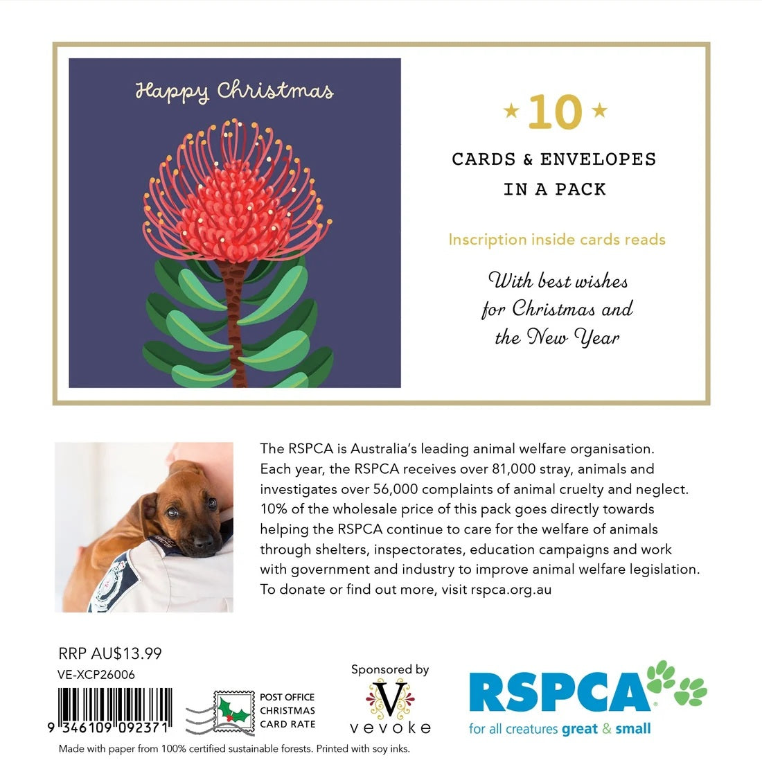 Rspca - Christmas Flowers - 10 Charity Christmas Cards Pack