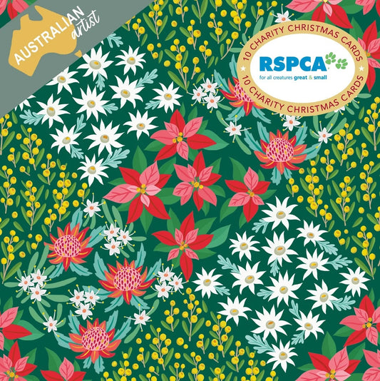 Rspca - Patchwork Flowers - 10 Charity Christmas Cards Pack