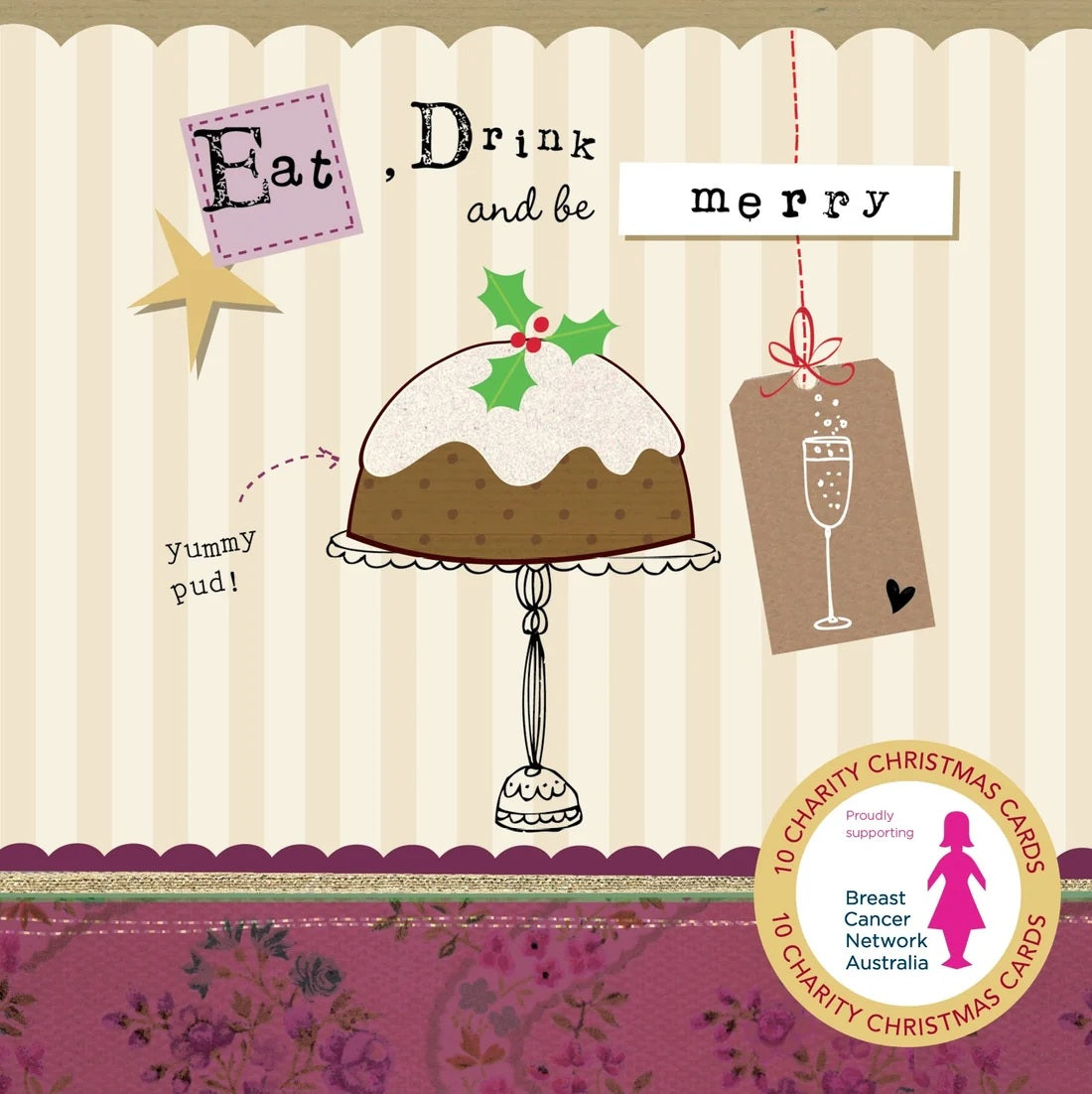 Bcna - Eat, Drink And Be Merry - 10 Charity Christmas Cards Pack