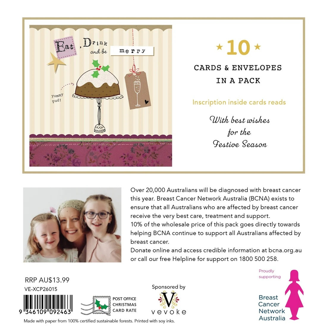 Bcna - Eat, Drink And Be Merry - 10 Charity Christmas Cards Pack