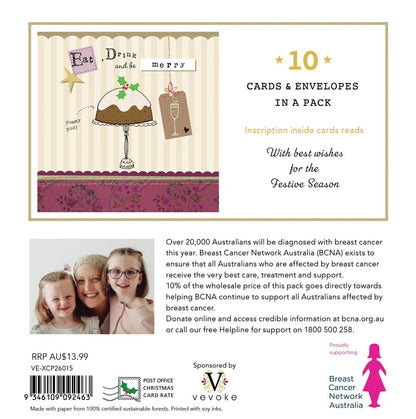 Bcna - Eat, Drink And Be Merry - 10 Charity Christmas Cards Pack
