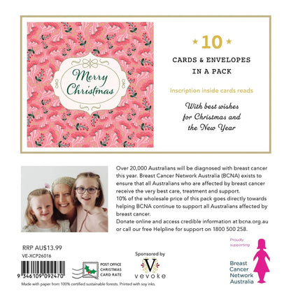 Bcna - Vintage Pink Christmas - 10 Charity Christmas Cards Pack