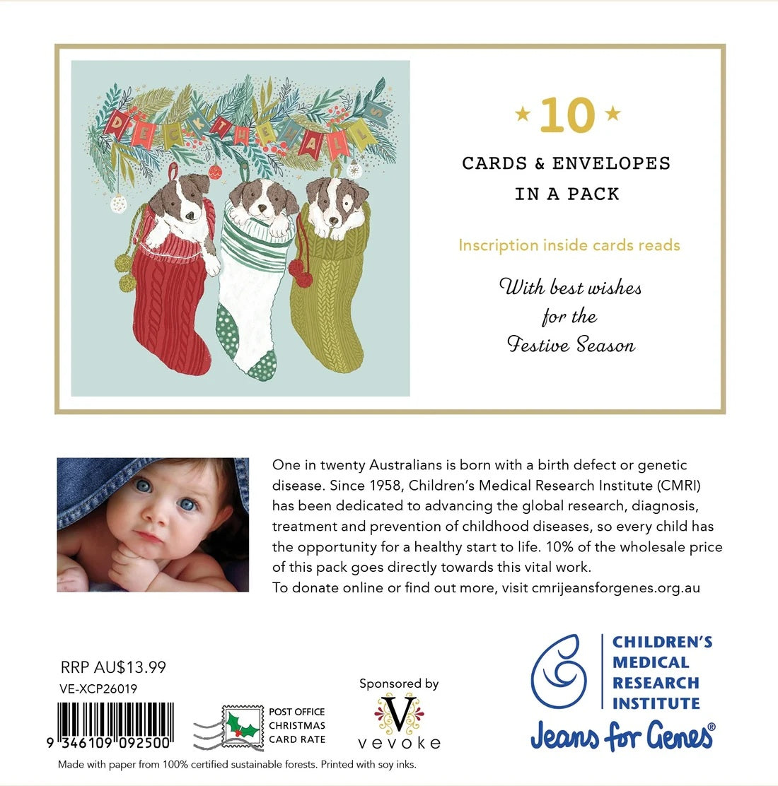 Cmri - Cheeky Puppies - 10 Charity Christmas Cards Pack