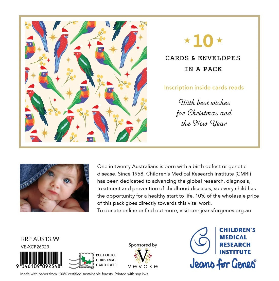 Cmri - Rosella Santas - 10 Charity Christmas Cards Pack