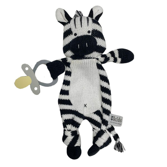 Knitted Zebra Baby Comforter With Dummy