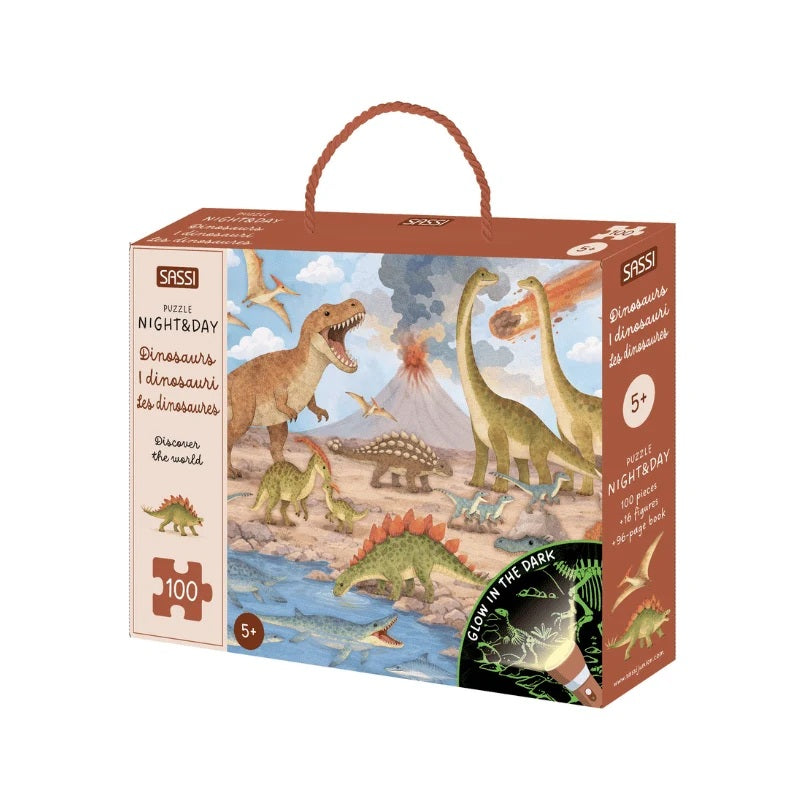 Sassi Glow In The Dark Day And Night Puzzle And Book Set - Dinosaurs
