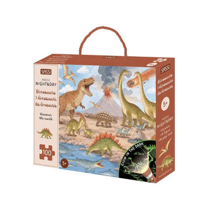 Sassi Glow In The Dark Day And Night Puzzle And Book Set - Dinosaurs