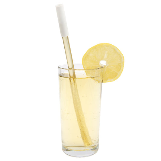 SUNNYLIFE REUSABLE METAL AND SILICONE STRAWS GOLD AND WHITE